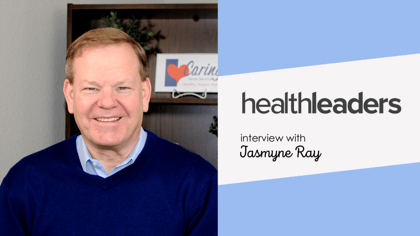 Jeff Bevis headshot with Health Leaders logo