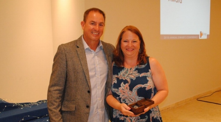 Jeff Salter presenting Hedgehog Award to Adie Walls